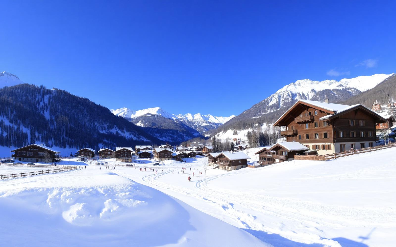 Verschneites Bergdorf in den Kitzbüheler Alpen